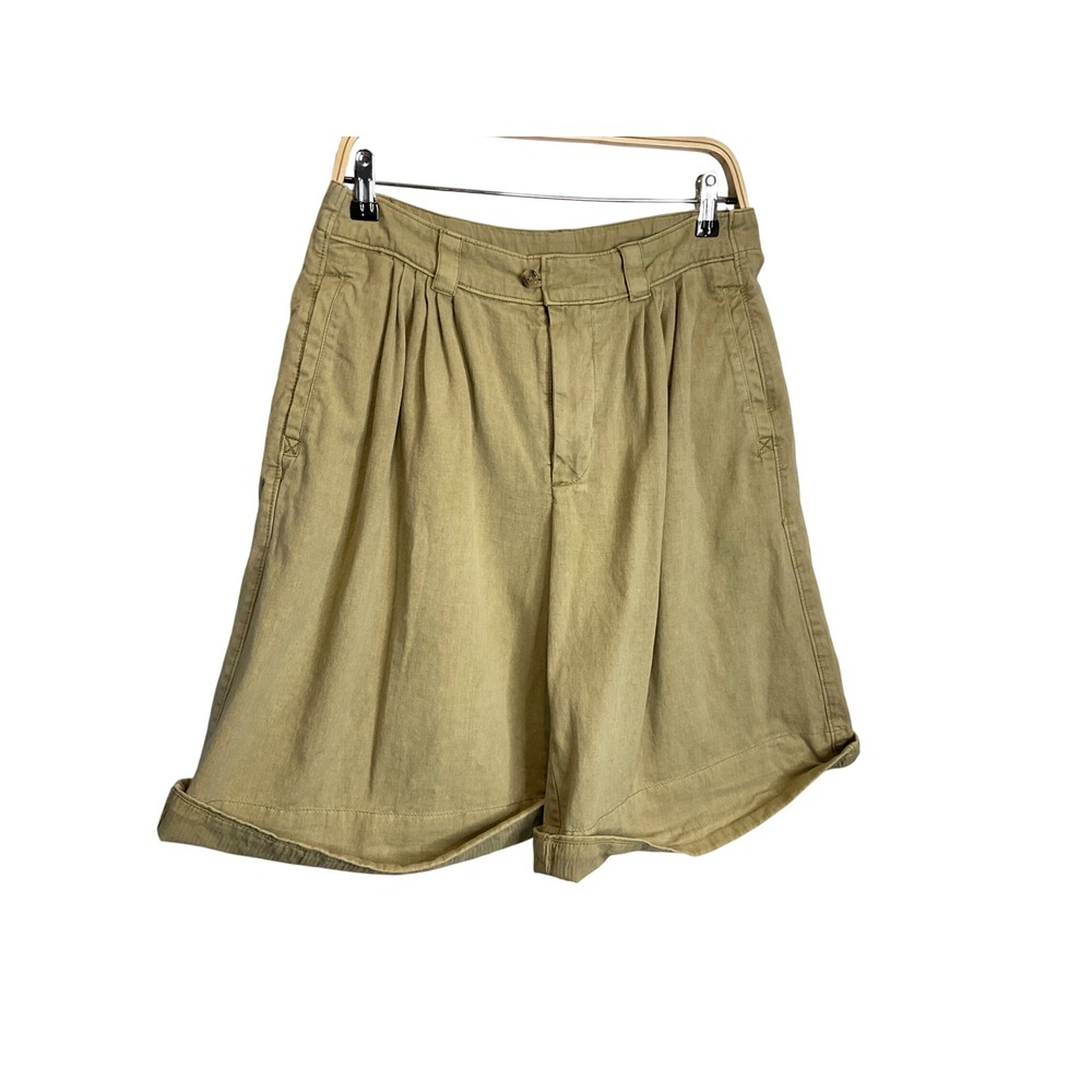 Free People Pleated High Waist Shorts Olive Khaki Cuffed Wide Leg Size 8 NWOT - Picture 2 of 4